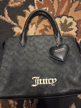 Juicy Couture Black Logo Satchel with Heart Charm